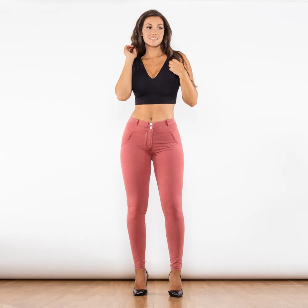 Dark Pink Washed Middle Waist Lifting Jeggings