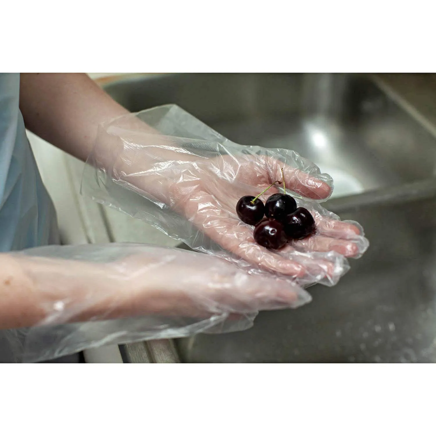 Disposable Food Handling Long Cuff Poly Gloves, 0.9g. 12.5" OSFM