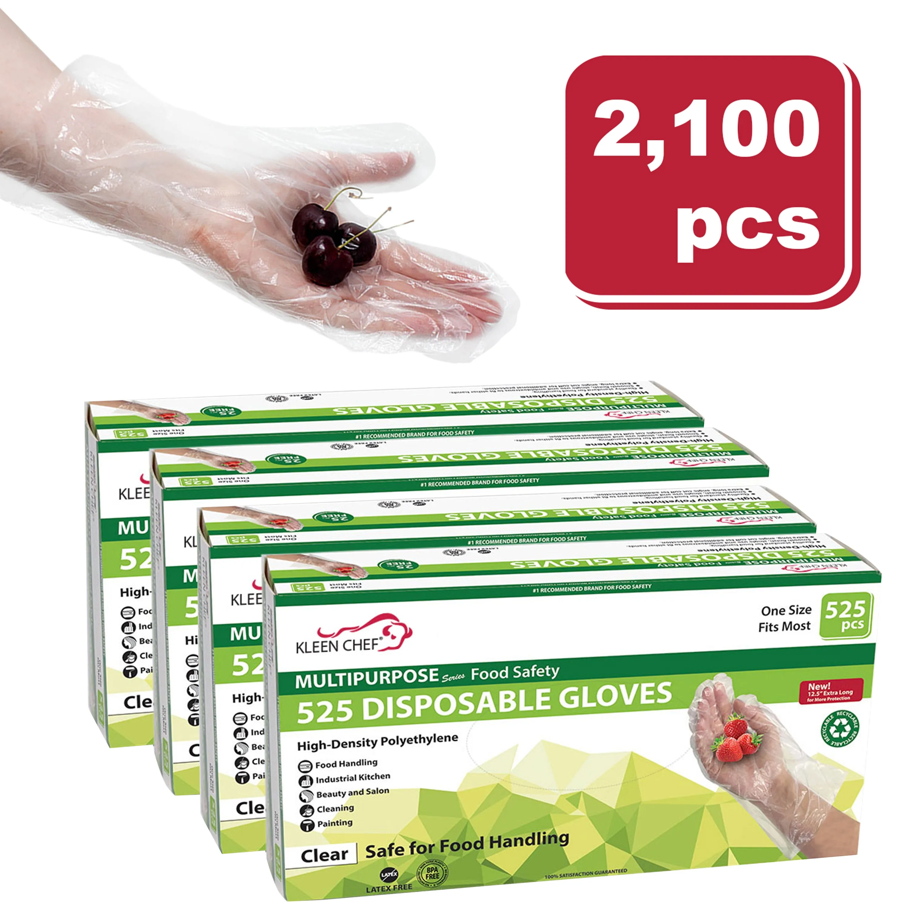 Disposable Food Handling Long Cuff Poly Gloves, 0.9g. 12.5" OSFM