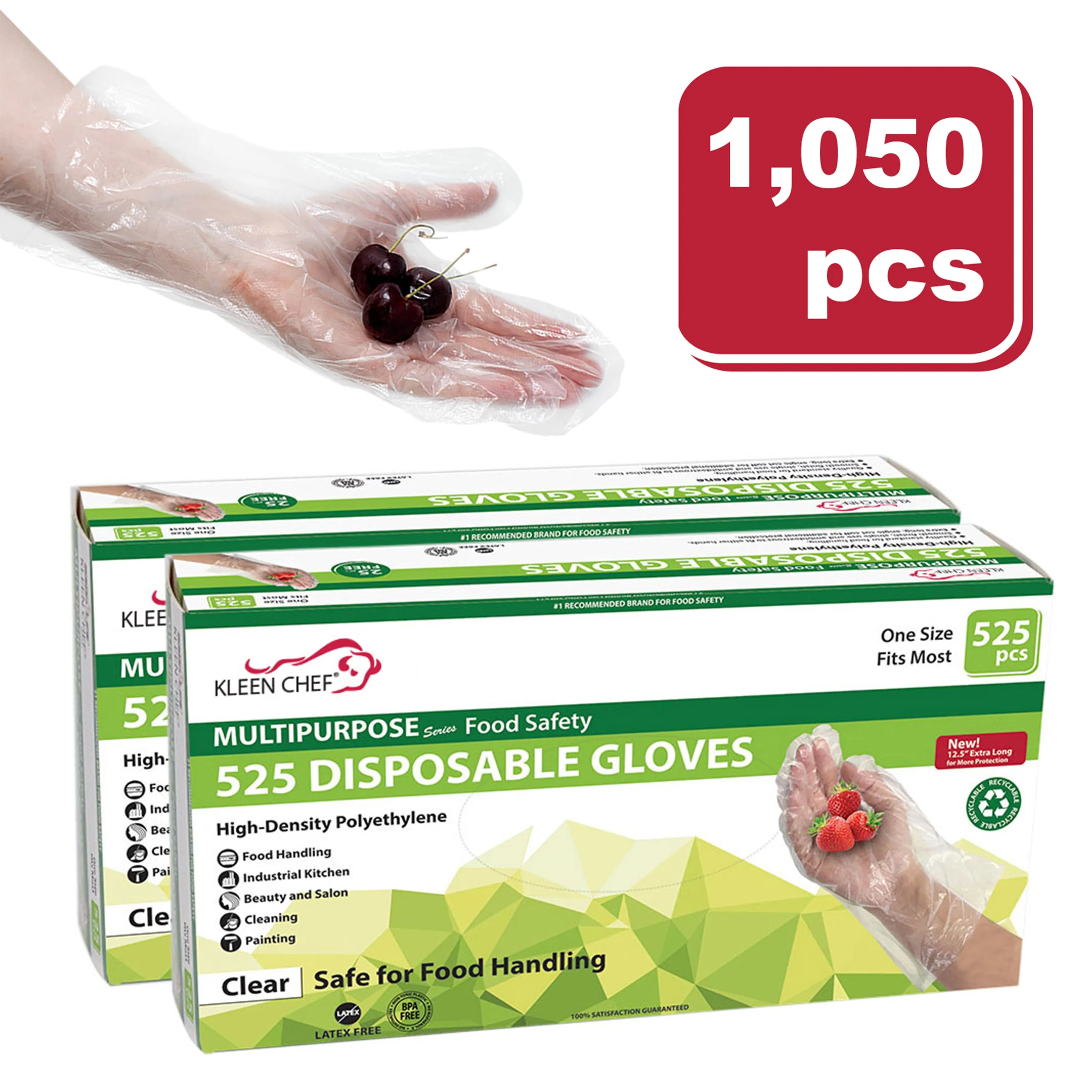 Disposable Food Handling Long Cuff Poly Gloves, 0.9g. 12.5" OSFM