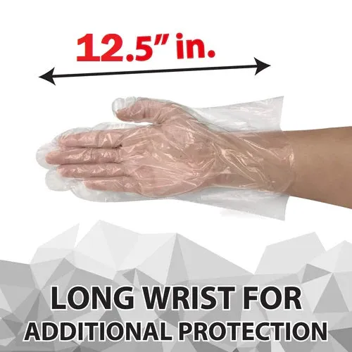 Disposable Food Handling Long Cuff Poly Gloves, 0.9g. 12.5" OSFM