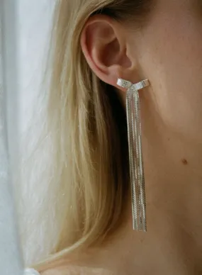 Earrings, Ribbon-bon Silver, Long - Martine Viergever