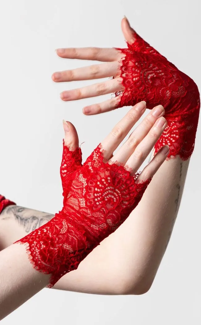 Embrace the Night Lace Gloves | Scarlet