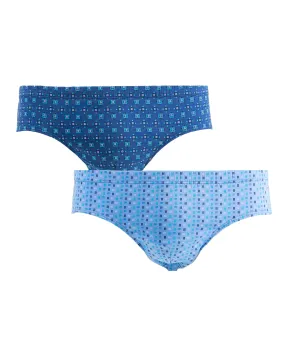 Ensemble slips taille basse imprimé – Lot de 2 en jersey de coton mercerisé bleu et ciel E119.2