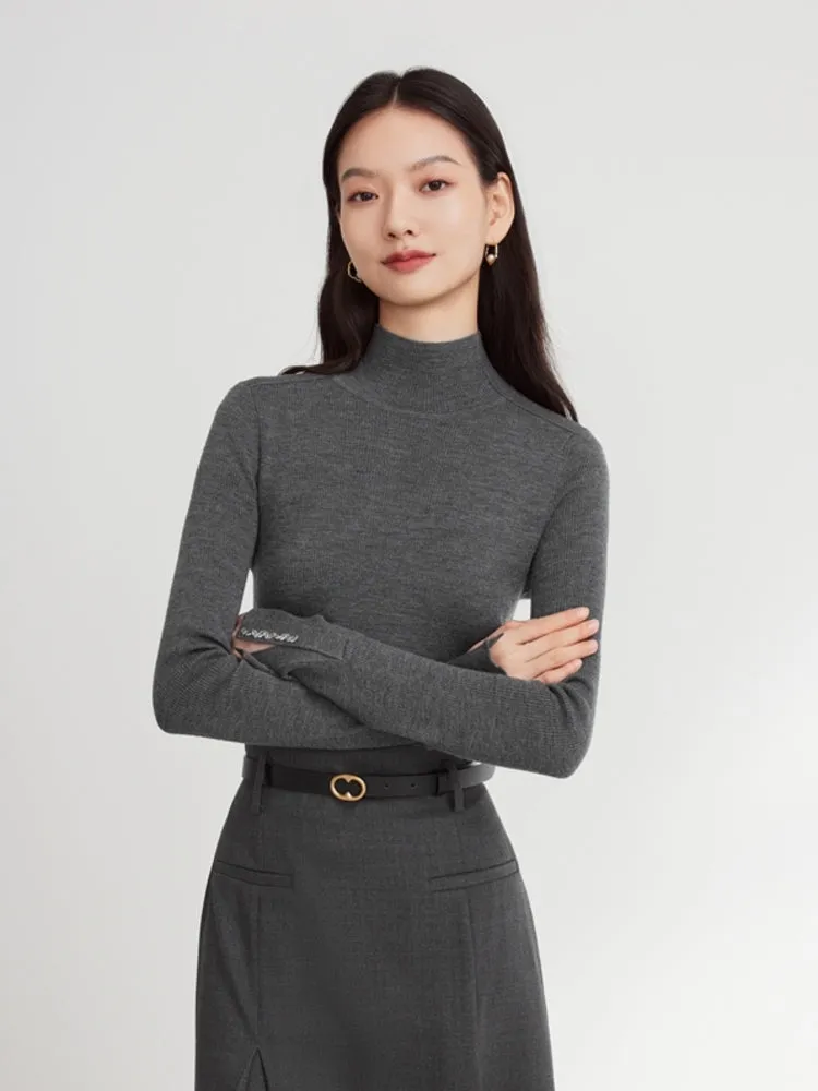 EP YAYING Pure Wool Solid Color Knit Sweater