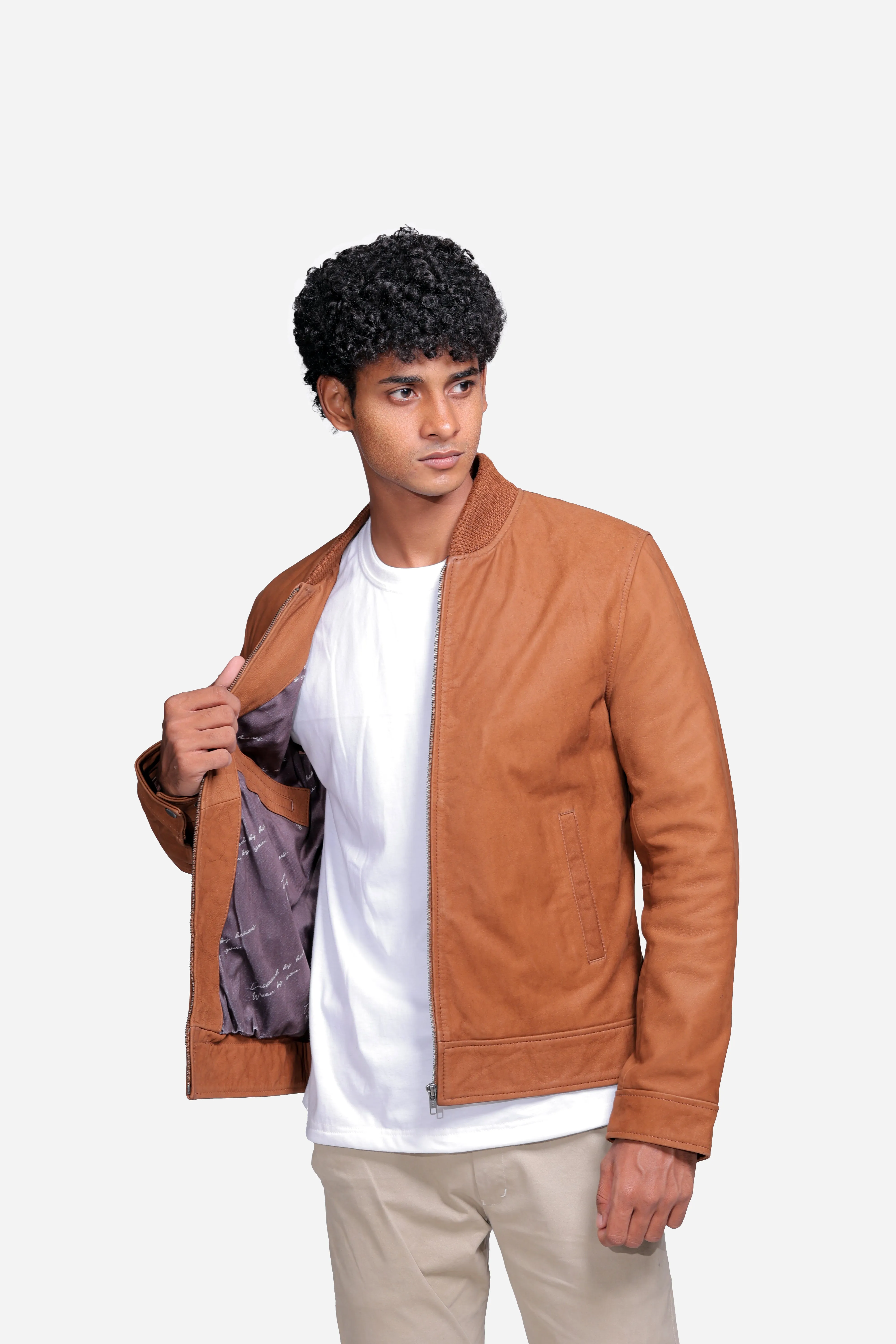 Eugene Brown Leather Bomber Jacket