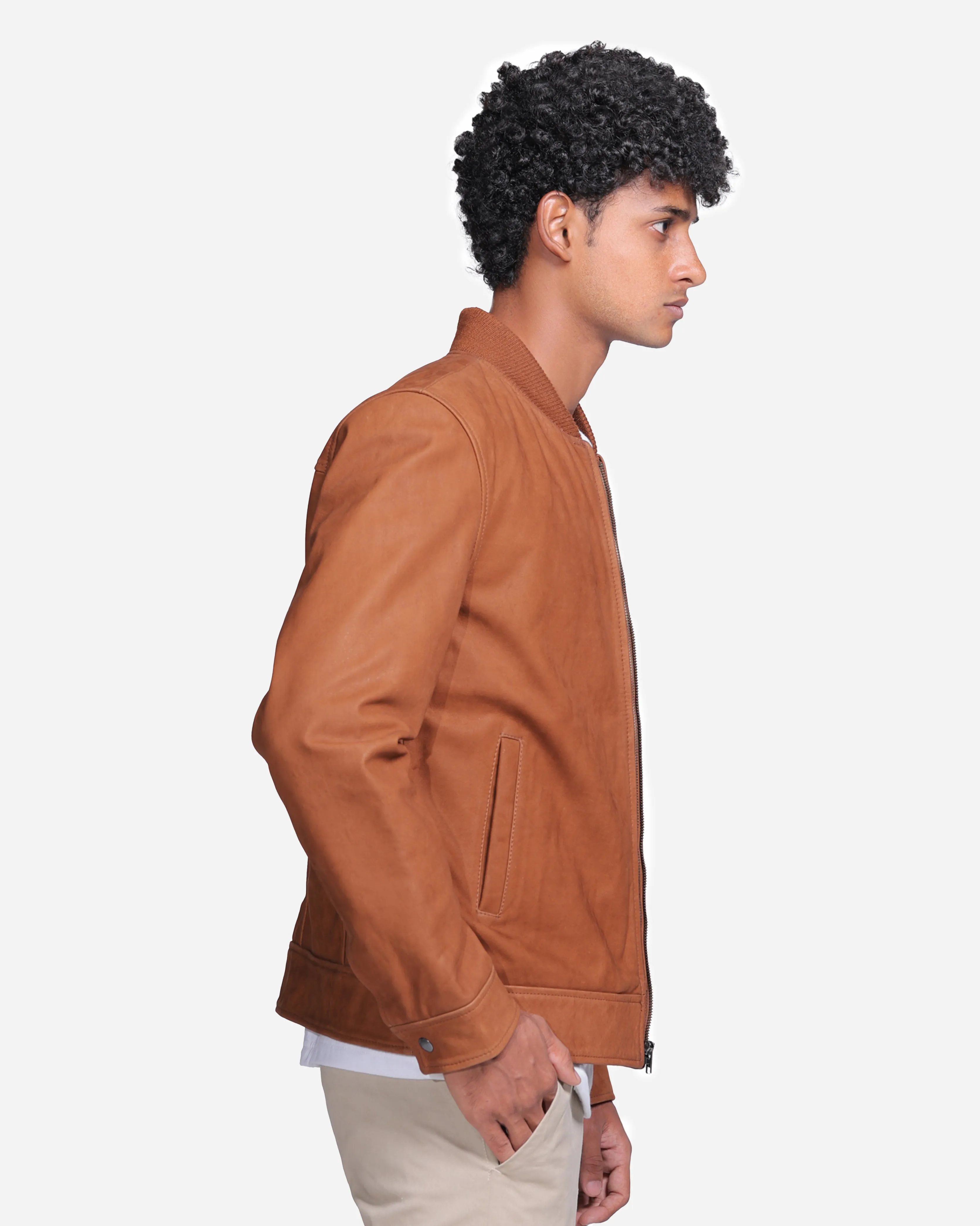 Eugene Brown Leather Bomber Jacket