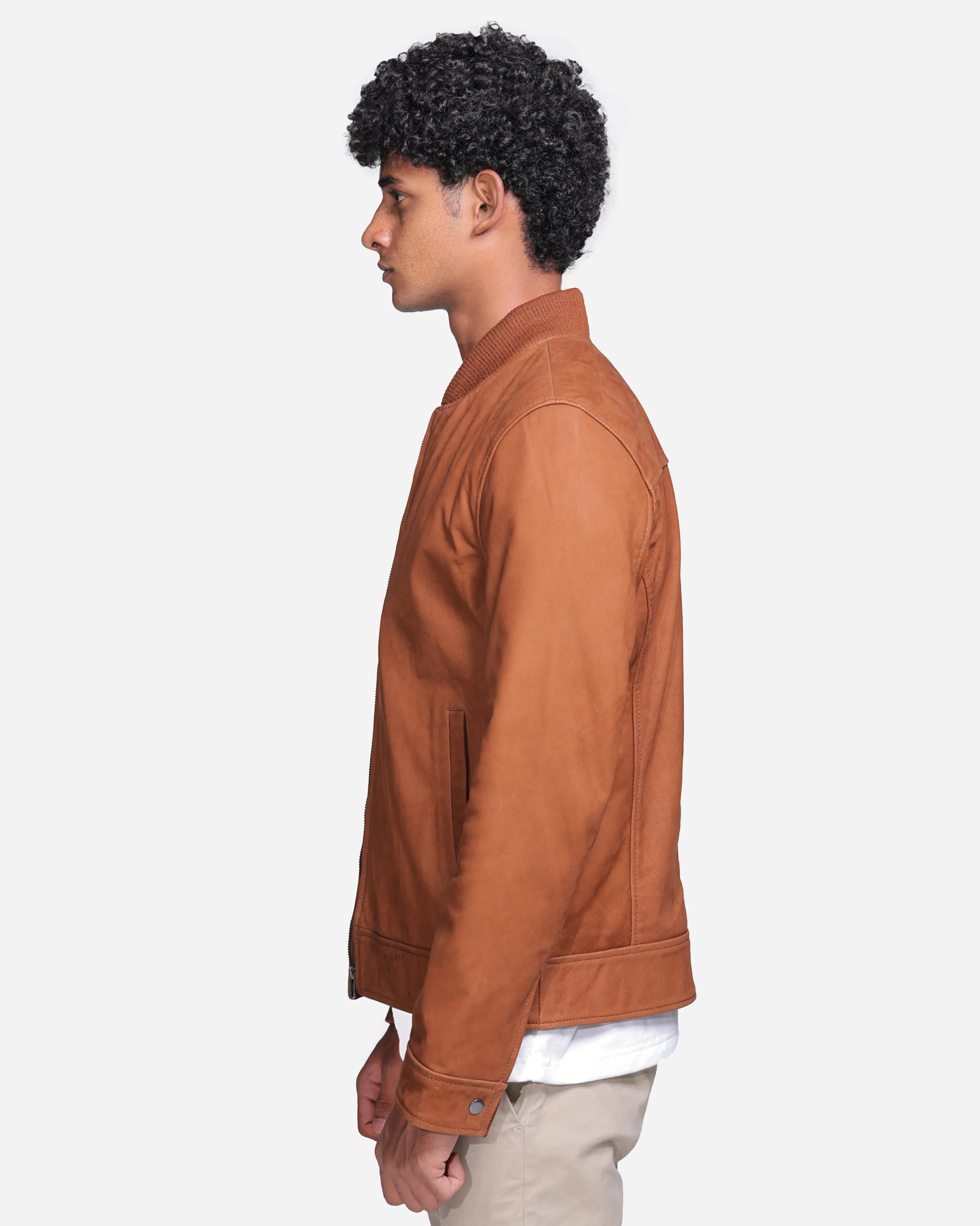 Eugene Brown Leather Bomber Jacket