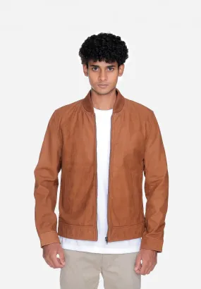 Eugene Brown Leather Bomber Jacket