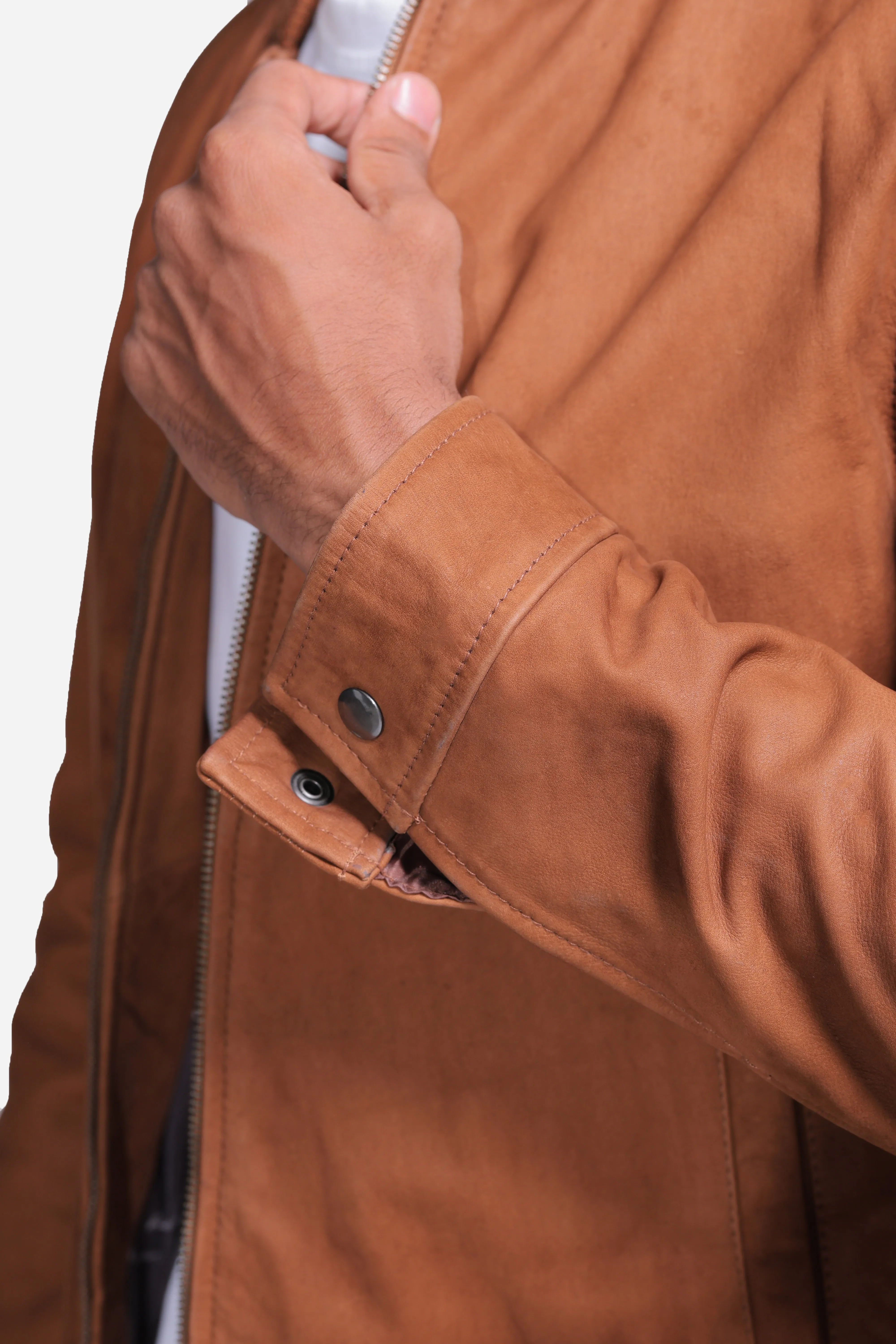 Eugene Brown Leather Bomber Jacket