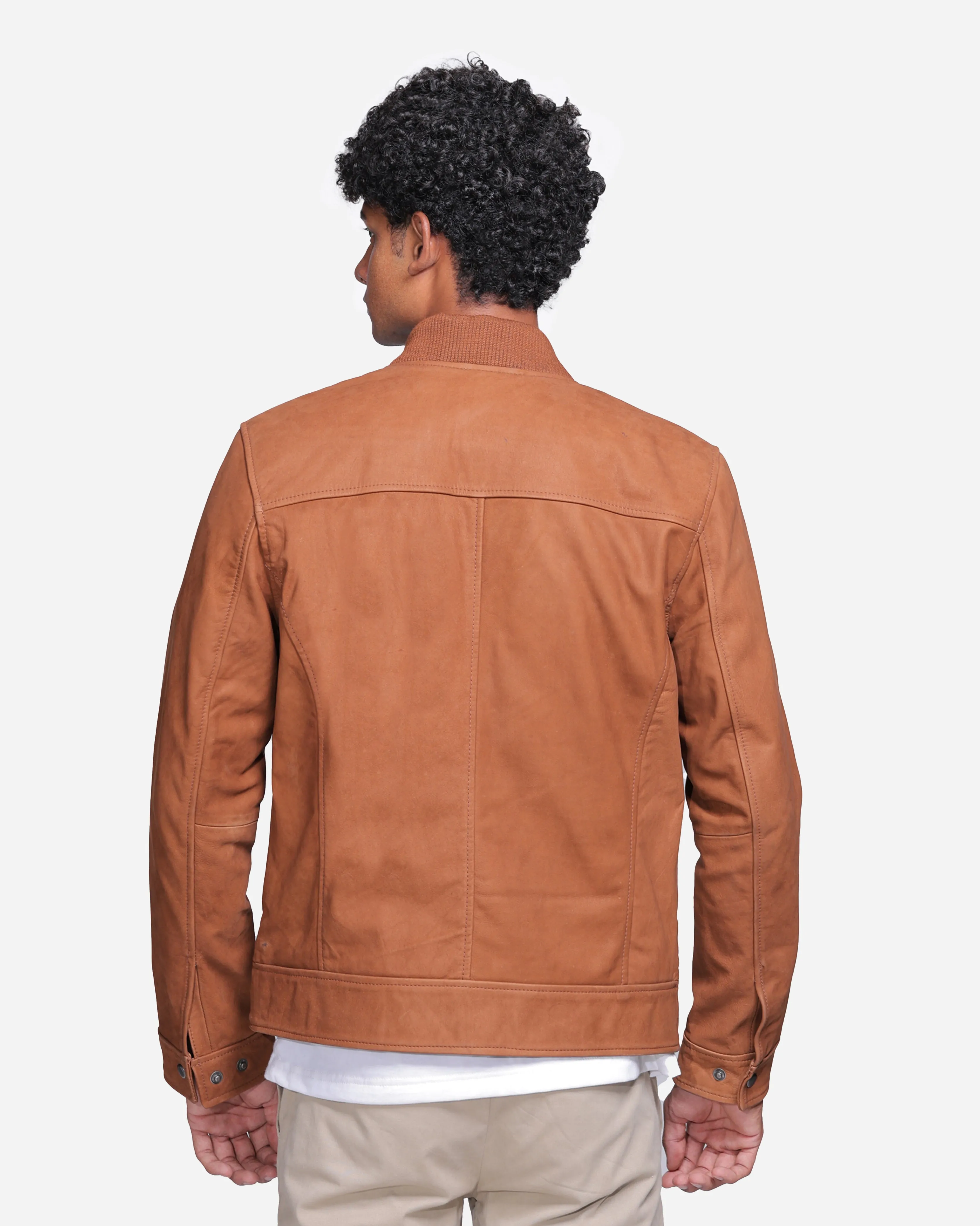 Eugene Brown Leather Bomber Jacket