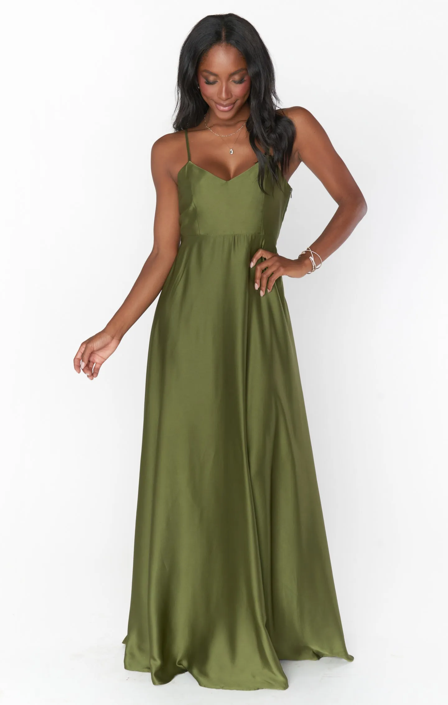 Faith Maxi Dress ~ Rich Olive Luxe Satin