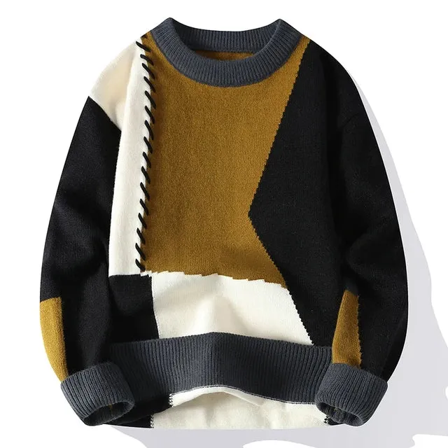 Fashion Colorfull O-Neck Patchwork Sweater