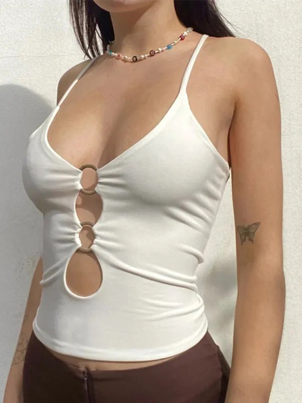 Fashionable chest hollow out navel slimming camisole top