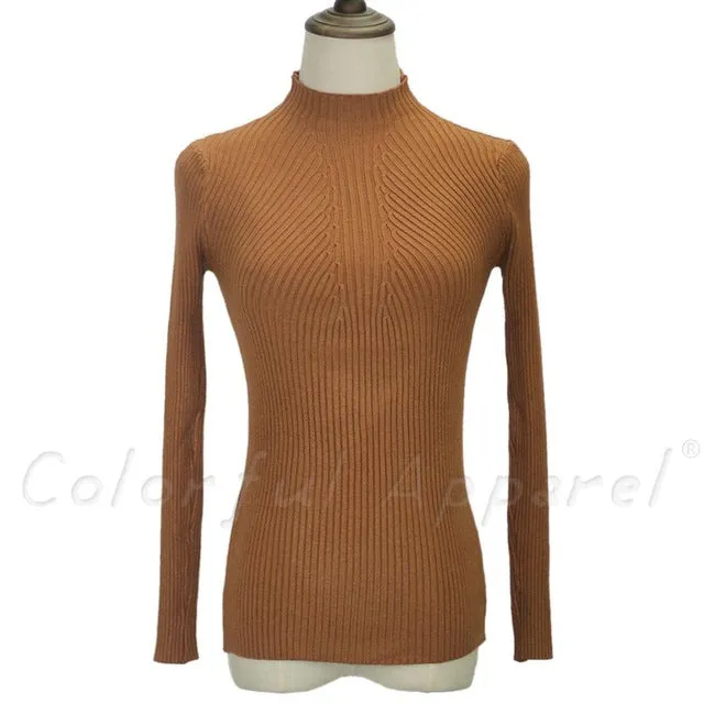 FATIKA Women Turtleneck Knitted Sweater Female Knitted Slim Pullover Ladies all-match Basic Thin Long Sleeve Shirt Clothing