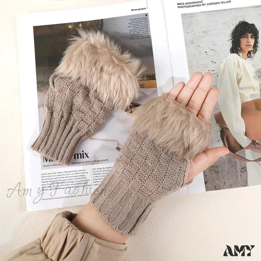 Faux Rabbit Fur Fingerless Winter Warmer Gloves