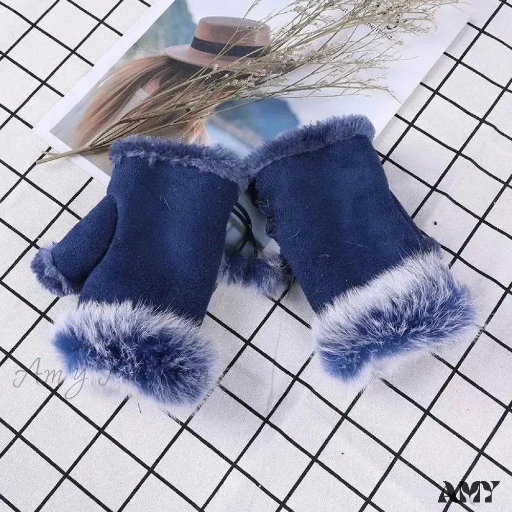 Faux Rabbit Fur Fingerless Winter Warmer Gloves