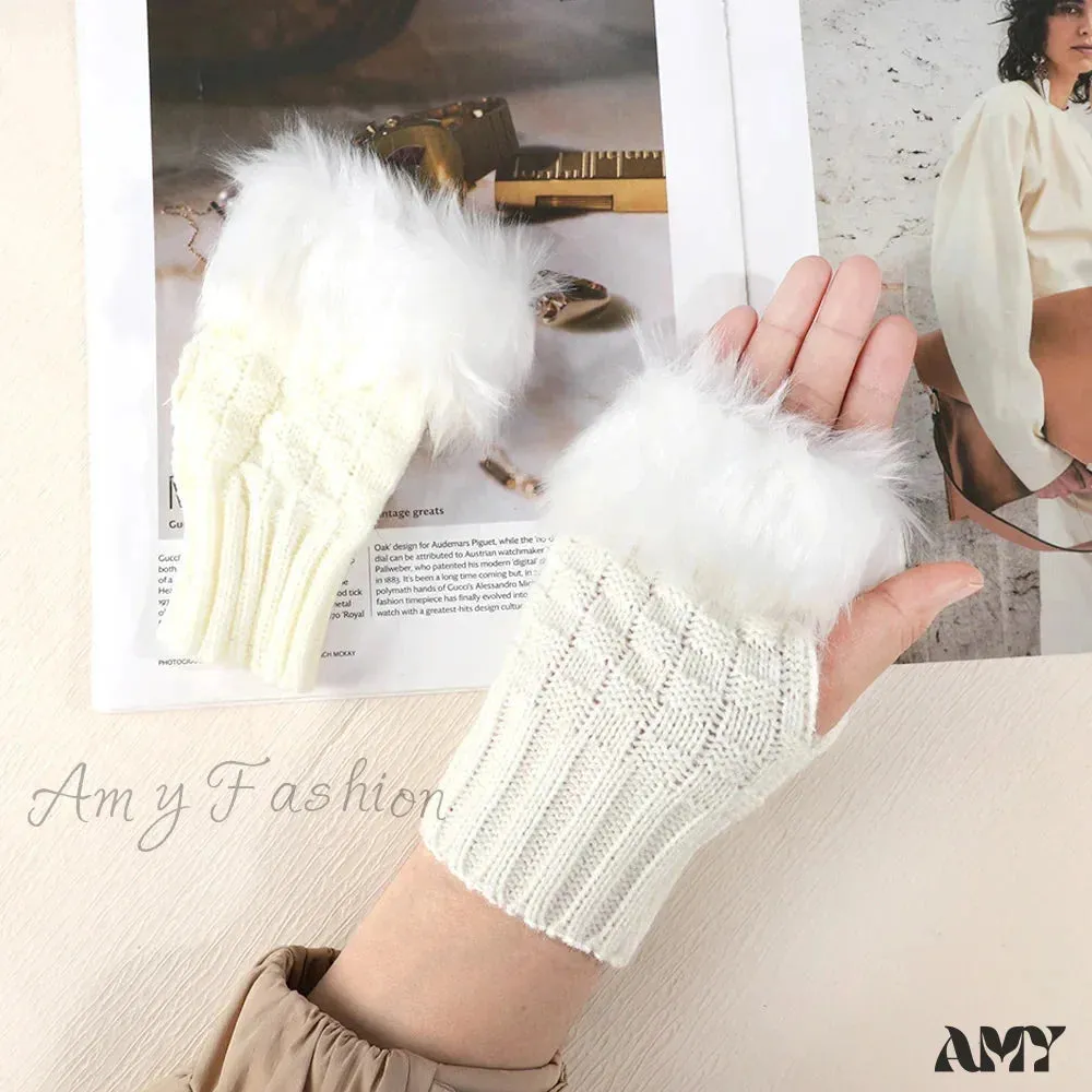 Faux Rabbit Fur Fingerless Winter Warmer Gloves