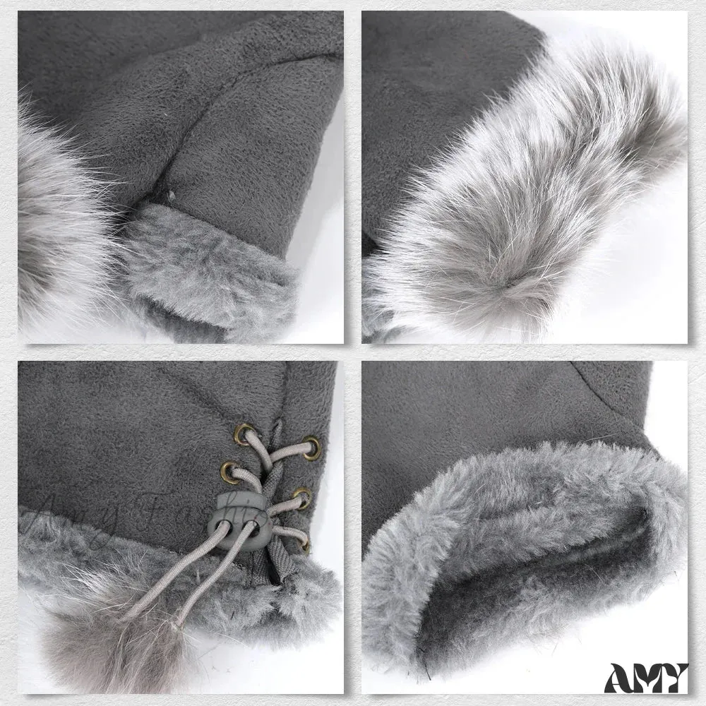 Faux Rabbit Fur Fingerless Winter Warmer Gloves