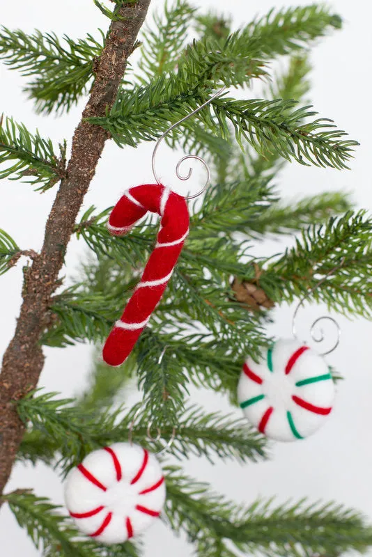 Felt Christmas Tree Ornaments- Peppermint, Candy Cane- SET OF 3