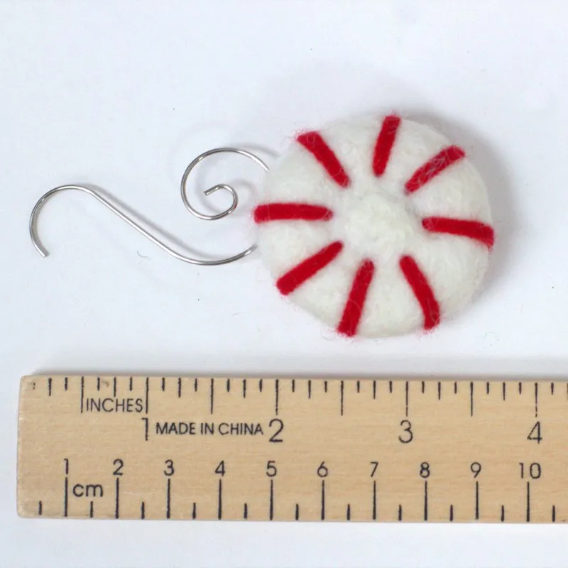 Felt Christmas Tree Ornaments- Peppermint, Candy Cane- SET OF 3