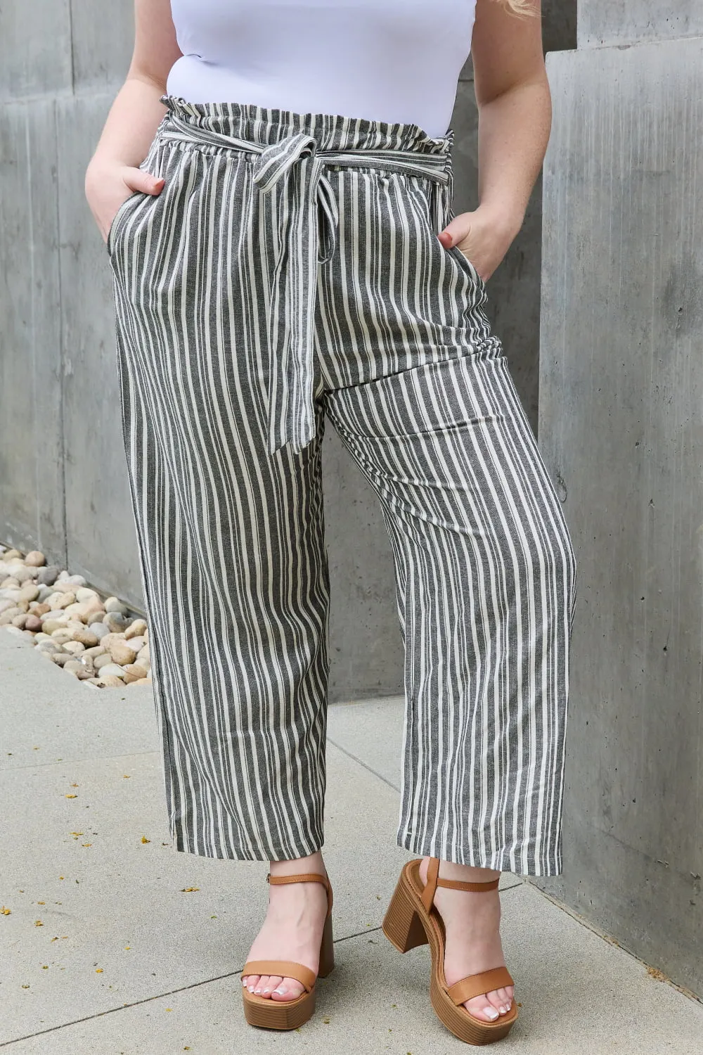 Find Your Path Paperbag Waist Striped Culotte Pants