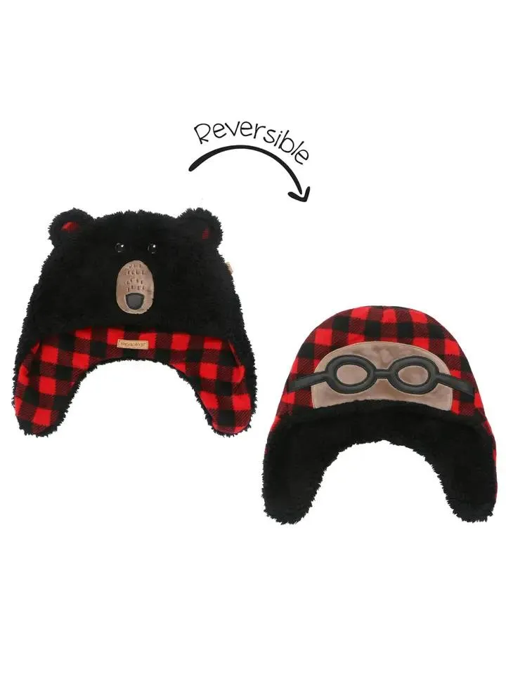 Flap Jack Kids Reversible Sherpa Hat - Black Bear/Aviator