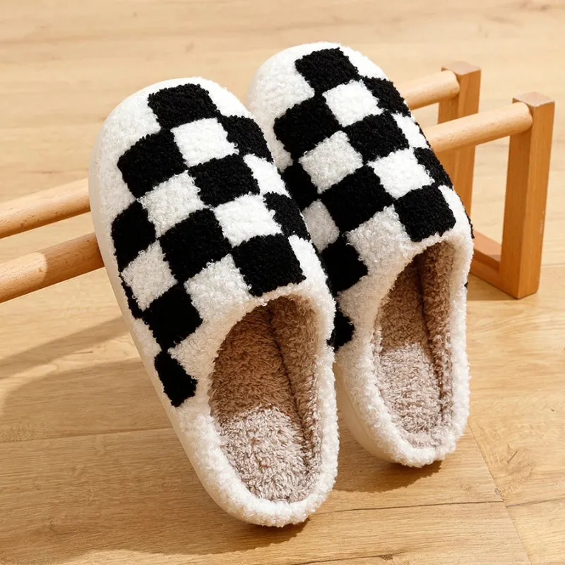 Fluffy Plaid Pattern Home and Bedroom Slippers