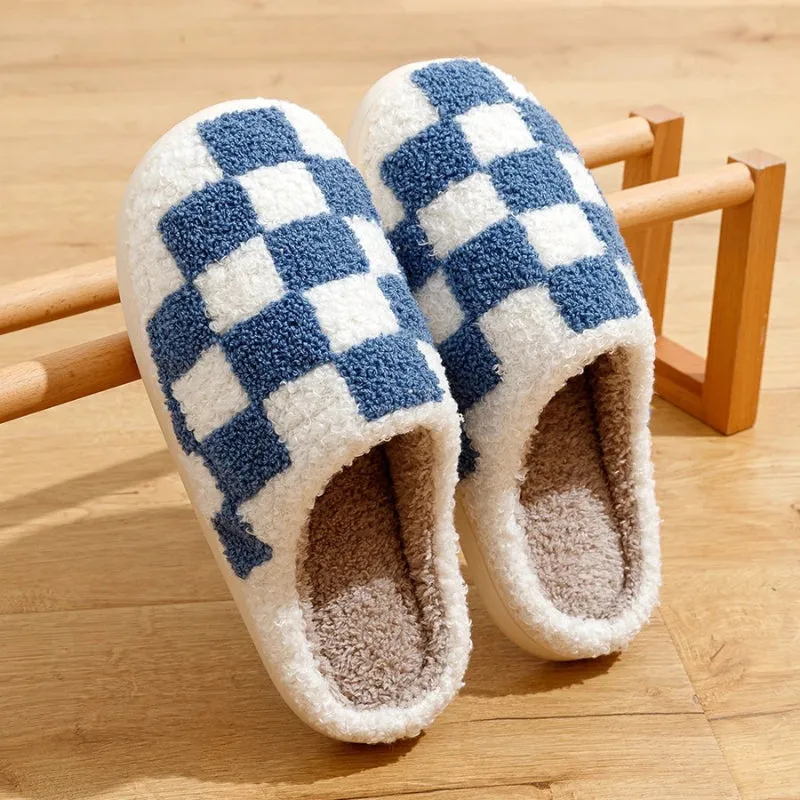 Fluffy Plaid Pattern Home and Bedroom Slippers