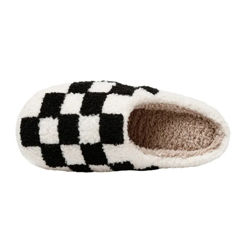 Fluffy Plaid Pattern Home and Bedroom Slippers