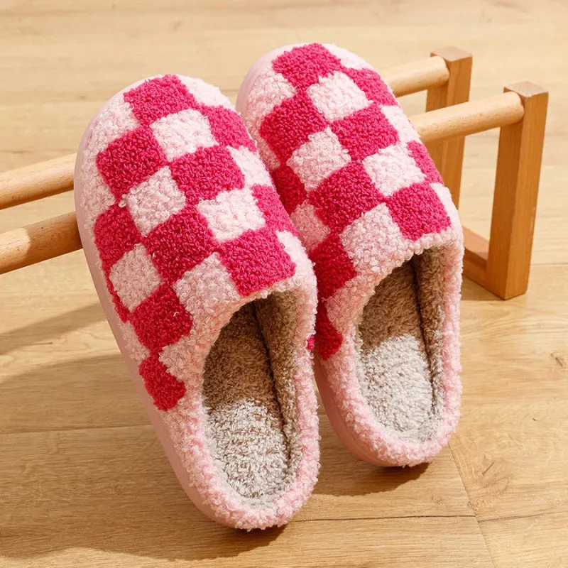 Fluffy Plaid Pattern Home and Bedroom Slippers