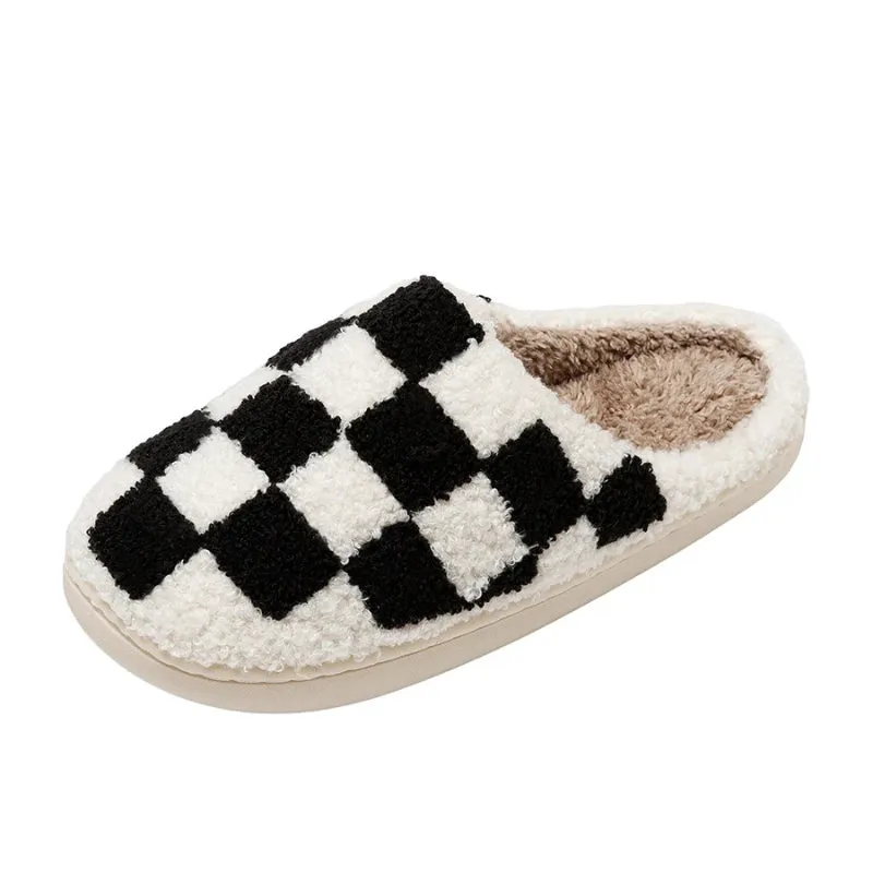 Fluffy Plaid Pattern Home and Bedroom Slippers