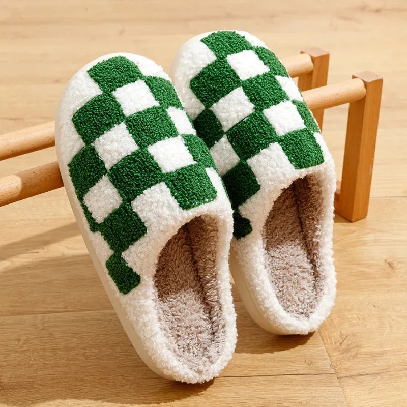 Fluffy Plaid Pattern Home and Bedroom Slippers