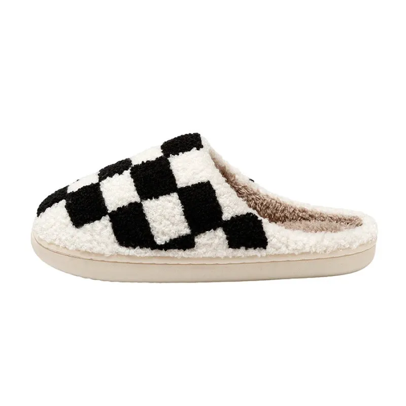 Fluffy Plaid Pattern Home and Bedroom Slippers