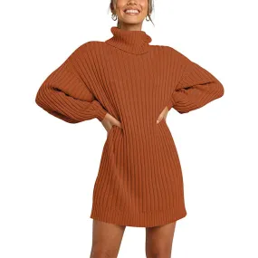 Frozen Heart Turtleneck Sweater Dress - Clay