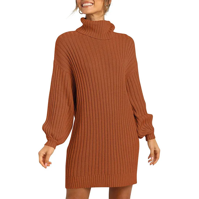 Frozen Heart Turtleneck Sweater Dress - Clay