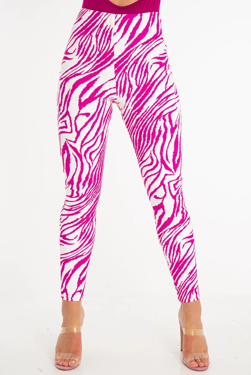 Fuchsia White Animal Print Faux Leather Leggings - Quinn