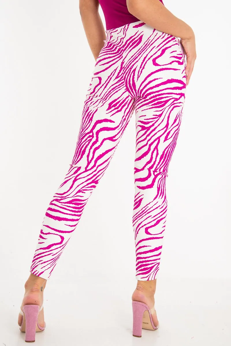 Fuchsia White Animal Print Faux Leather Leggings - Quinn