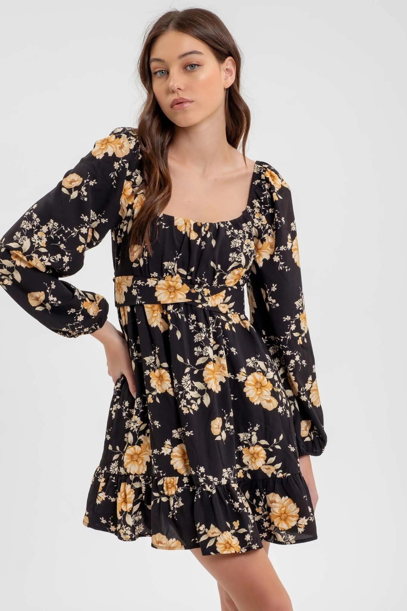 Gentle Heart Floral Long Sleeve Mini Dress