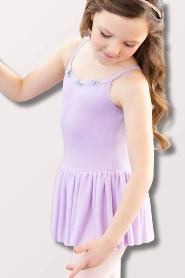 Girls Rosette Neckline Camisole Leotard Dress - Lilac