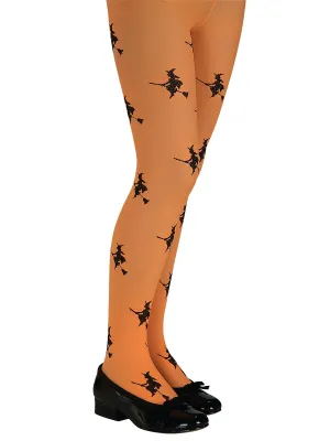 Glitter Witch Orange Tights for Kids