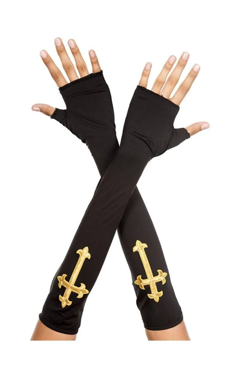 Gold Cross Fingerless Gloves