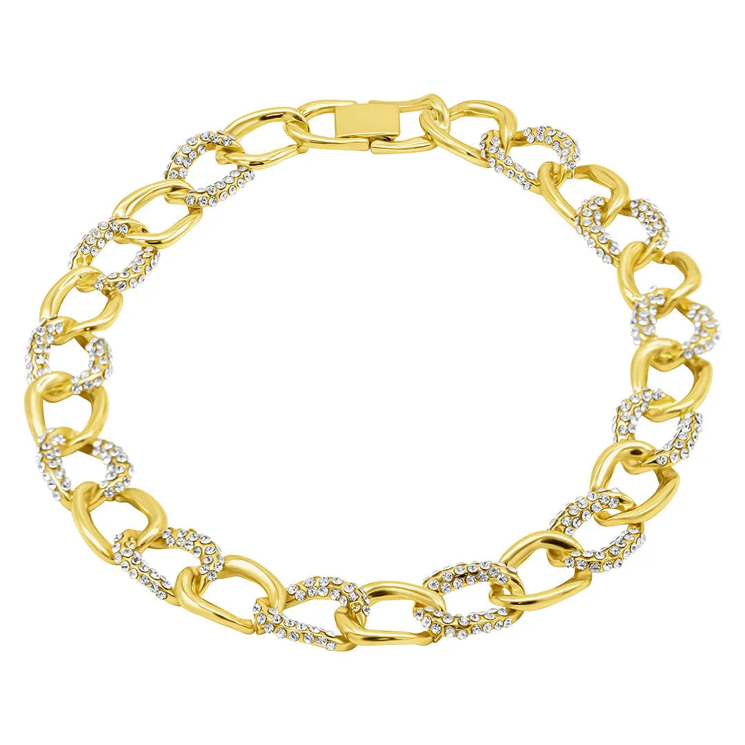 Gold Plated Chunky Crystal Link Chain Necklace