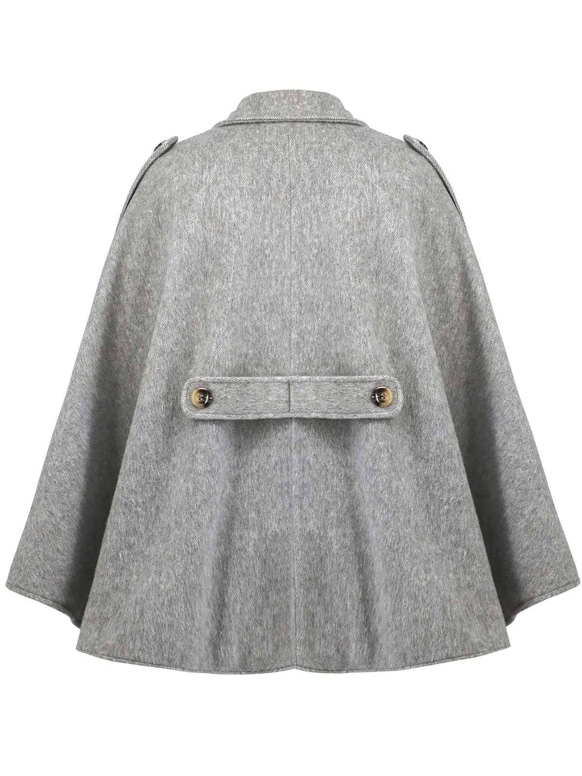 Gray 1950s Solid Notched Collar Belted Cloak Coat