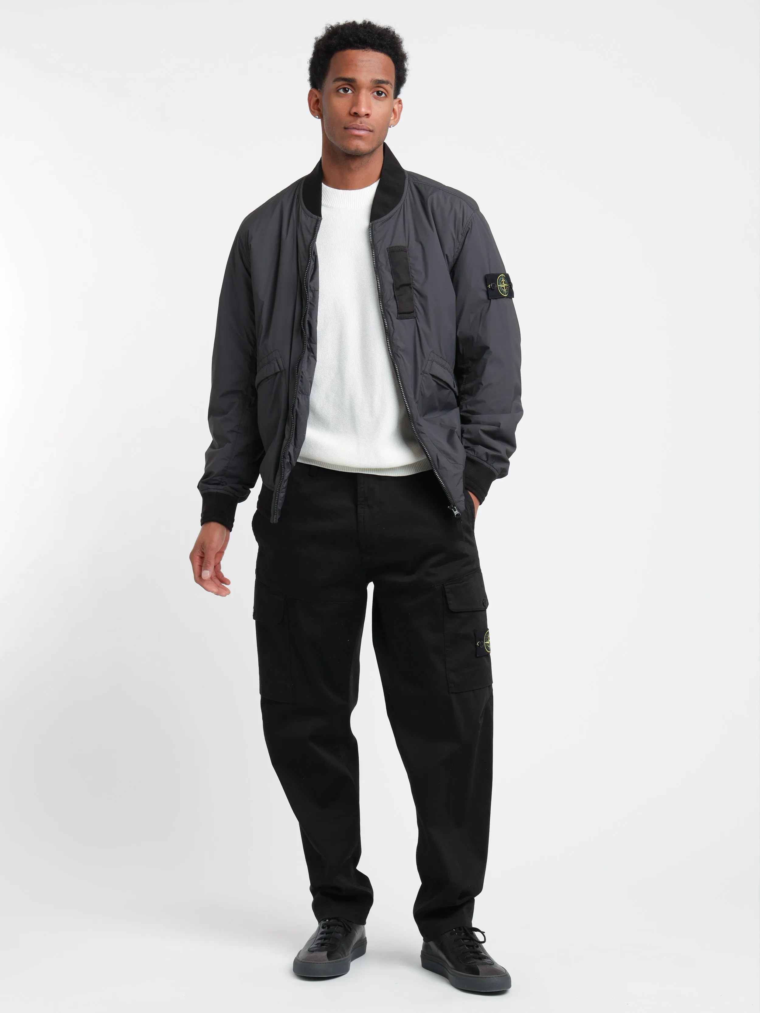 Grey Skin Touch Nylon-TC Bomber Jacket