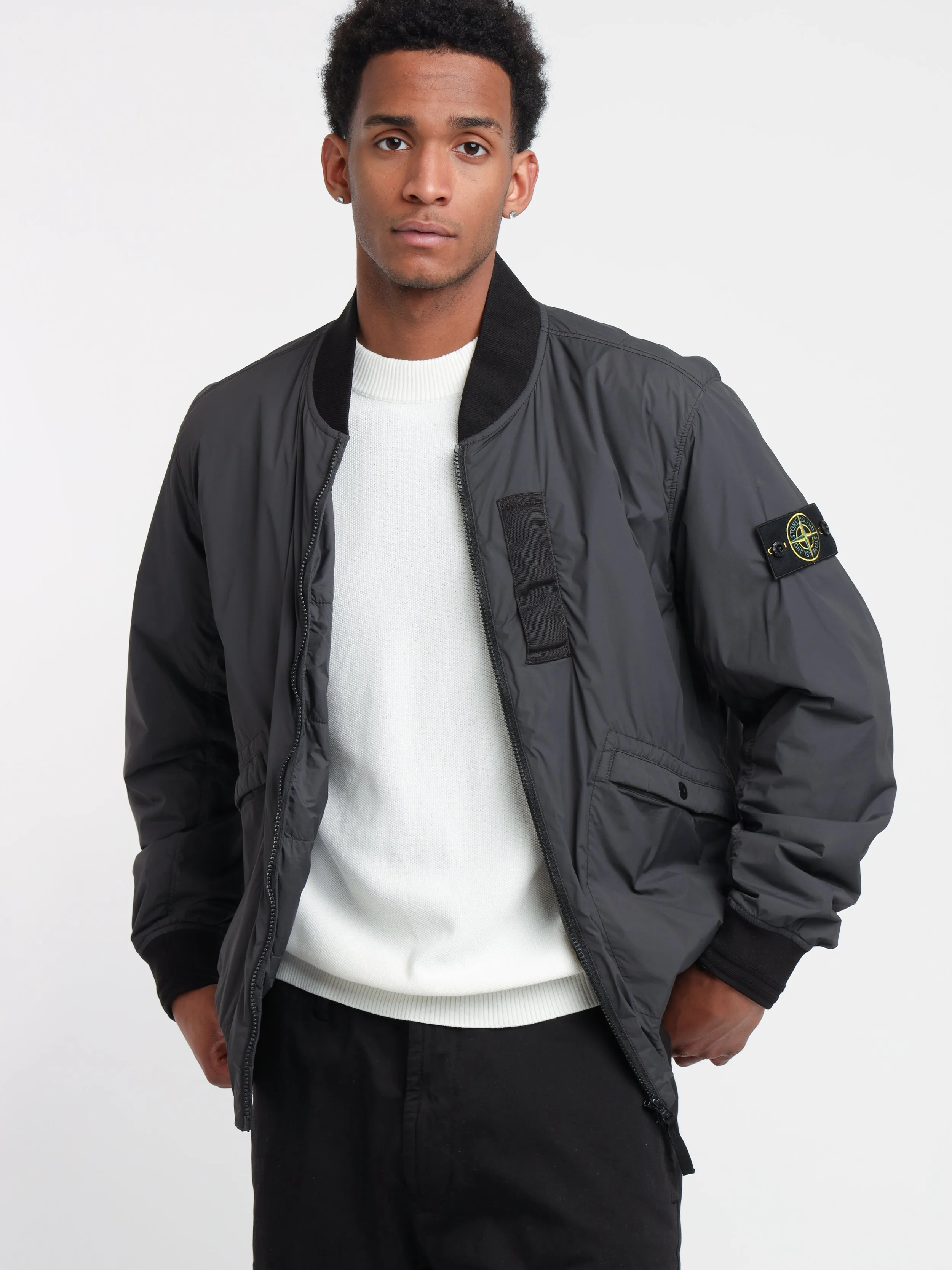 Grey Skin Touch Nylon-TC Bomber Jacket