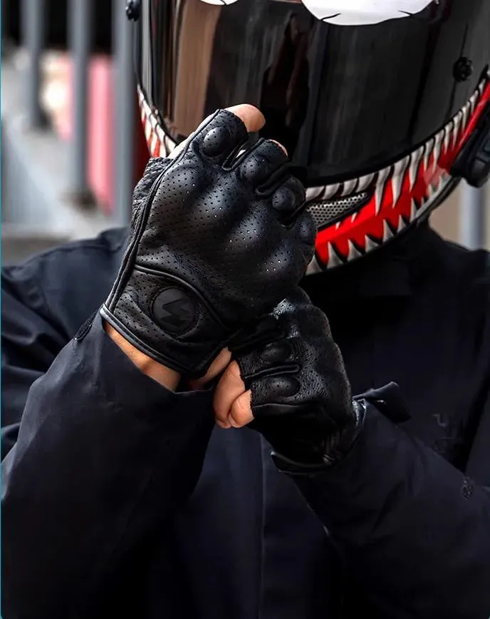 Half Finger Motorcycle Gloves Leather Guantes Moto Guantes Moto Motorcycle Fingerless Gloves Leather Moto Cycling Biker Racing