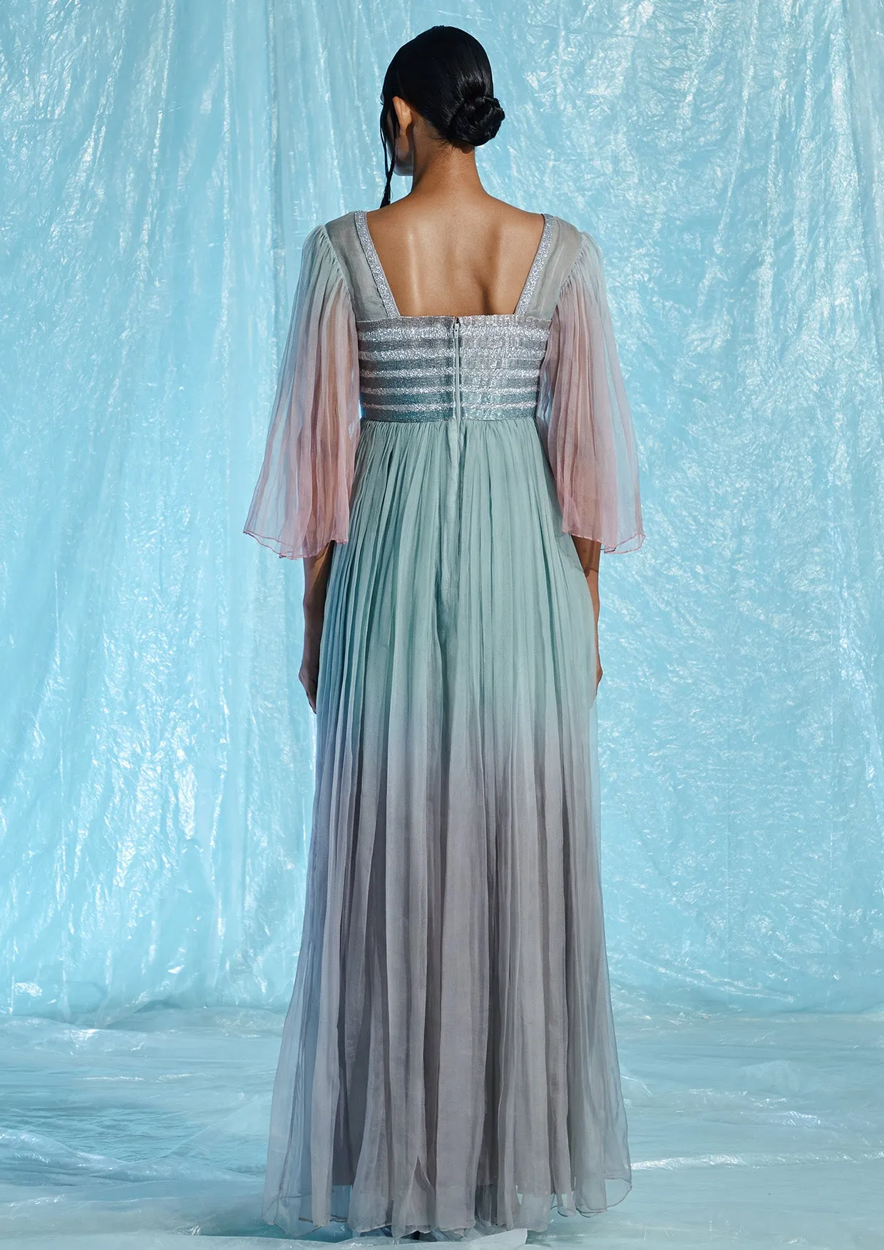 Half-Sleeve Silk Organza Maxi Dress