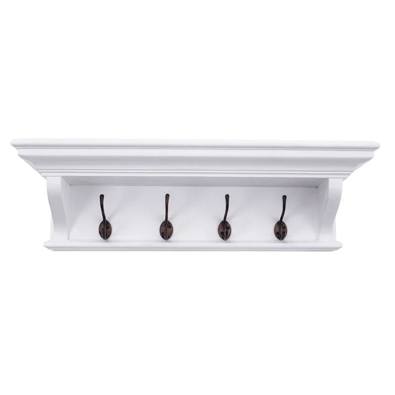 Halifax White Painted 4 Hook Coat Rack Shelf