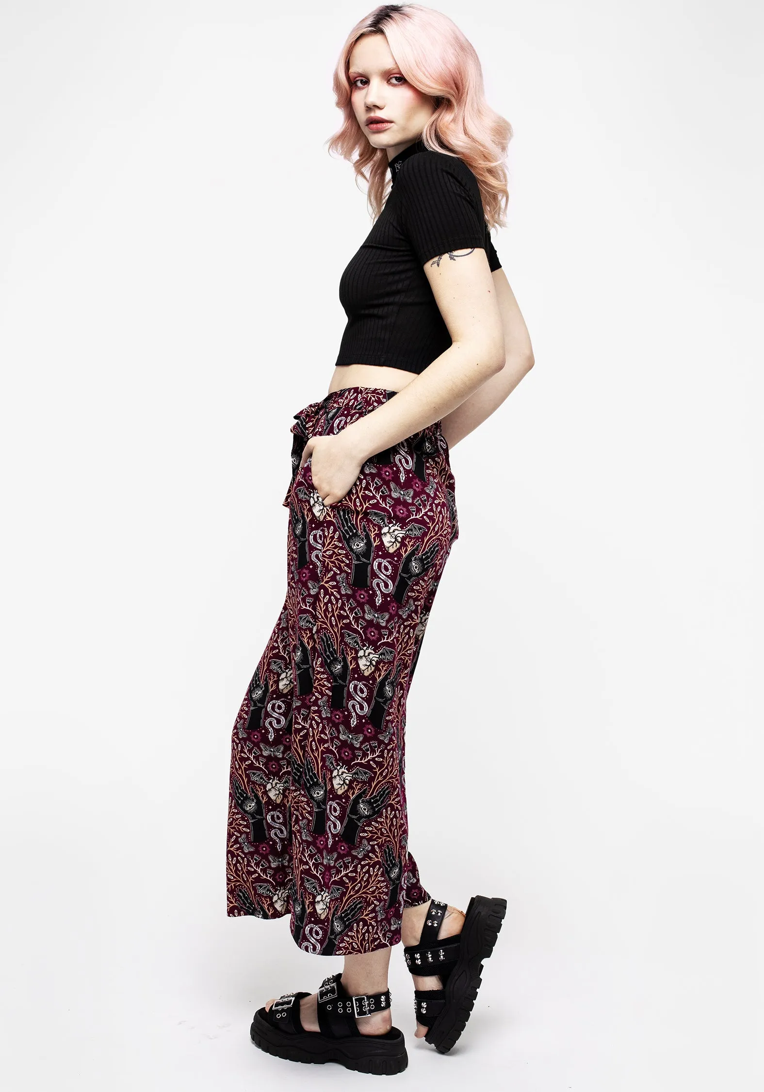 Hemlock Print Tie Waist Culottes